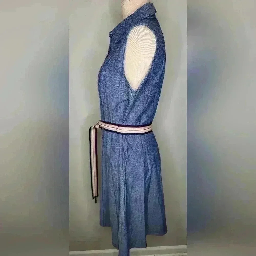 Tommy Hilfiger In Bloom Sleeveless Debim Dress With Belt Womens Size 8 - Picture 7 of 11